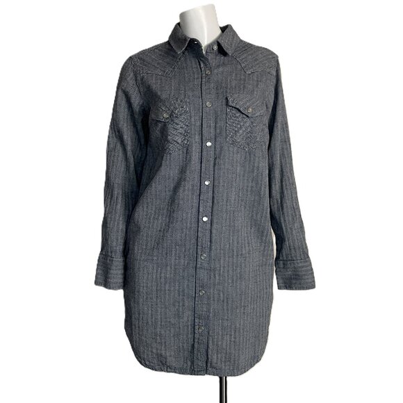 Wrangler Shirt Dress Small Pearl Snap Western Rodeo Pockets Mini Twill Long Slvs - Picture 1 of 16